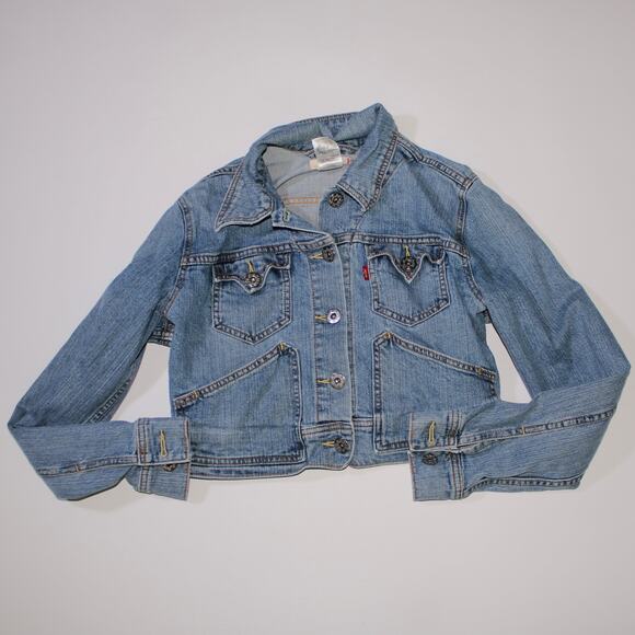 Vintage Levis Denim Cotton Button Up Cropped Jacket Size L - Picture 1 of 4
